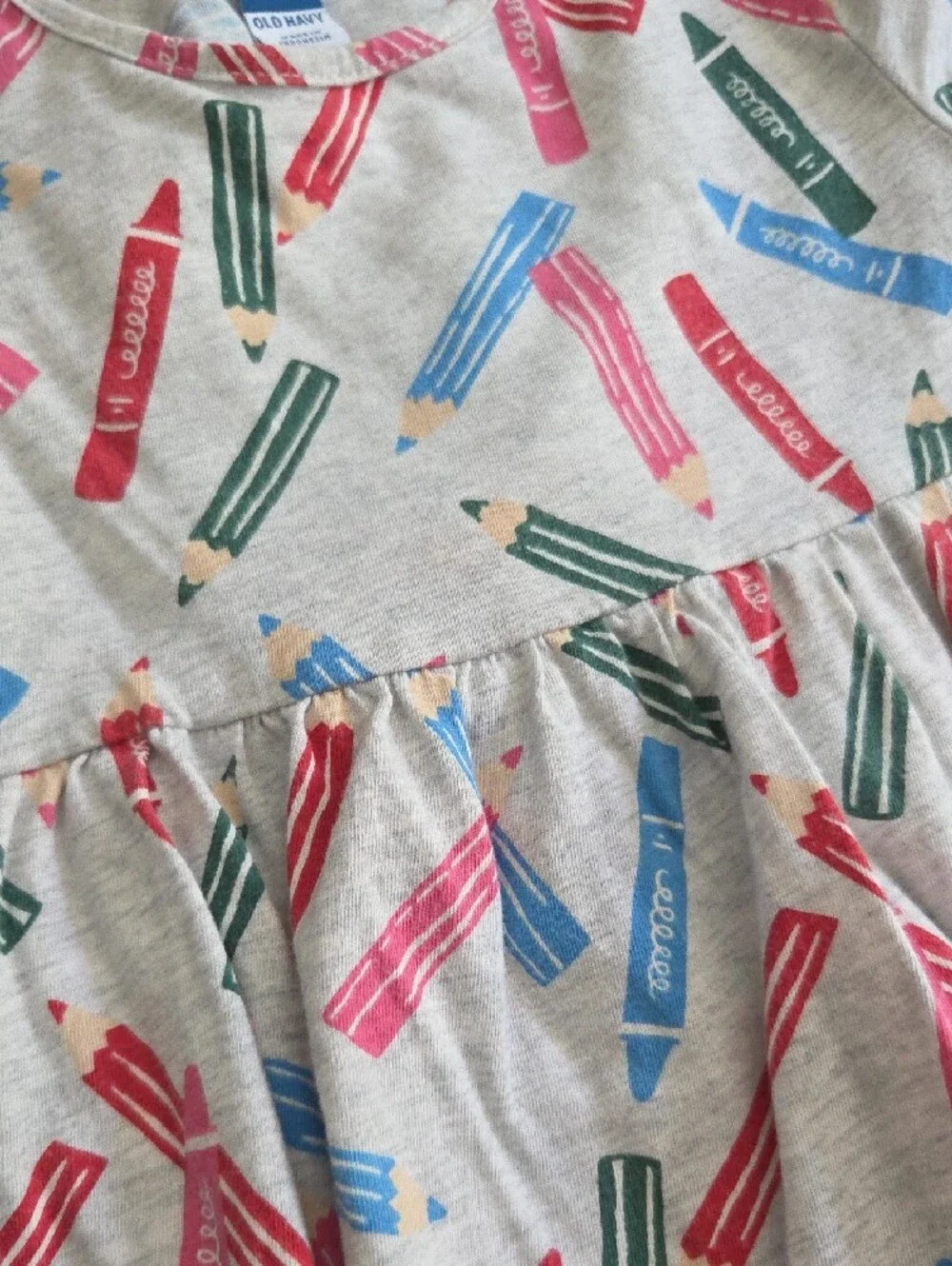Old Navy Girls' Dresses in White Floral & Gray Crayon Print